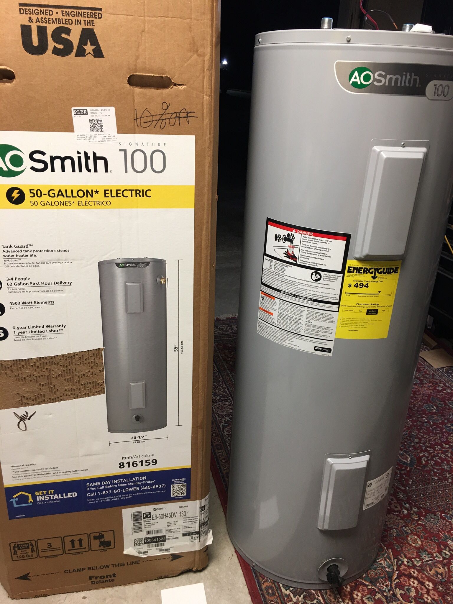 New. A.O. Smith Signature 100 50-Gallons Tall 6-year 4500-Watt Double  Element Electric Water Heater $425.00 for Sale in Houston, TX - OfferUp