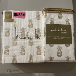New Queen Gold Pinapple Sheet Set