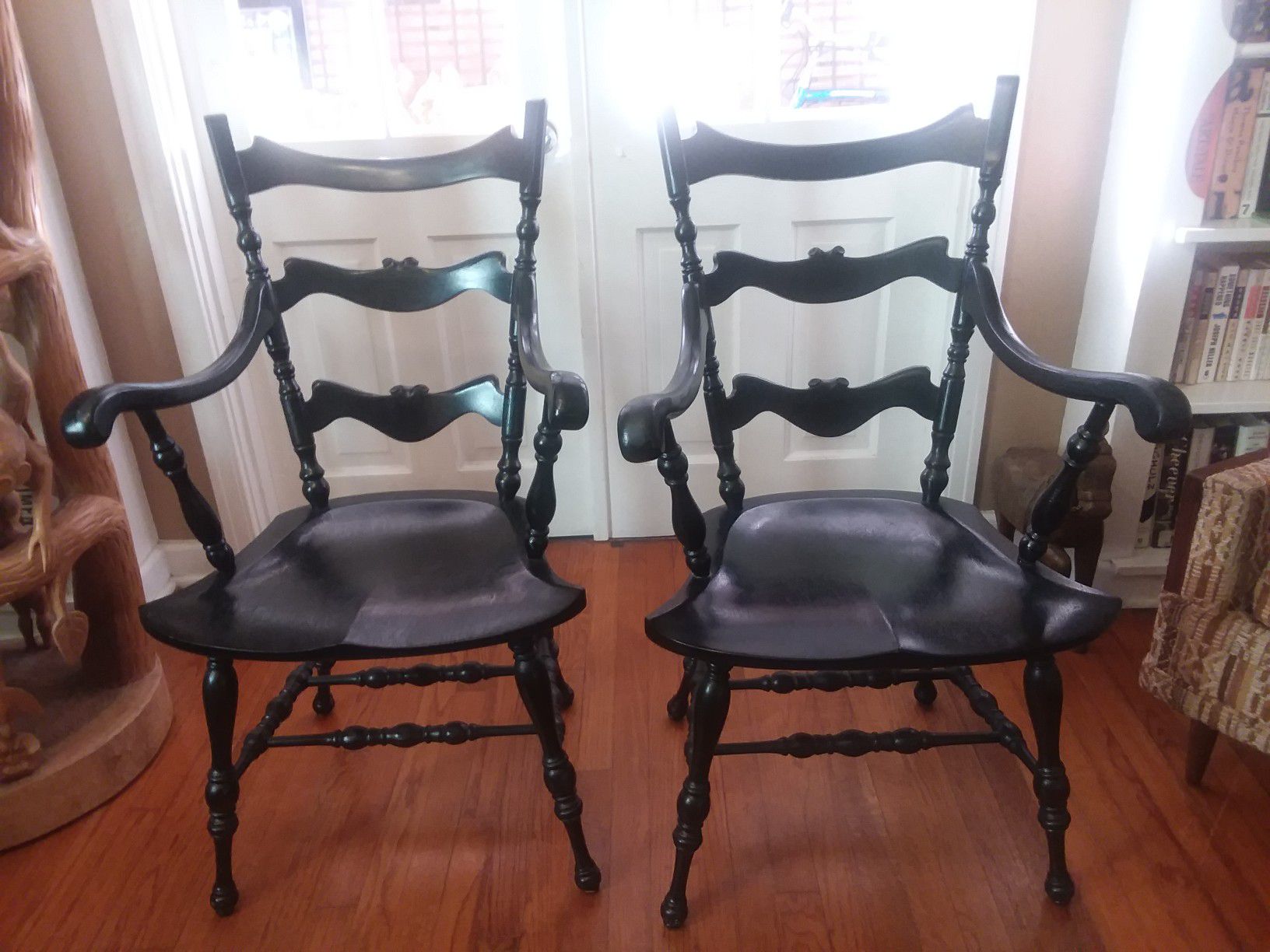 2 Antique Windsor Wood Accent Chairs