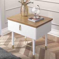 Modern White Nightstand Contemporary Wood Nightstand Bedside Table With Drawer In Gold