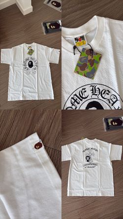 White chrome heart bape shirt