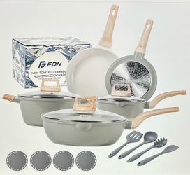 FDN 16Pcs Professional Titanium Pots & Pans Cookware Set