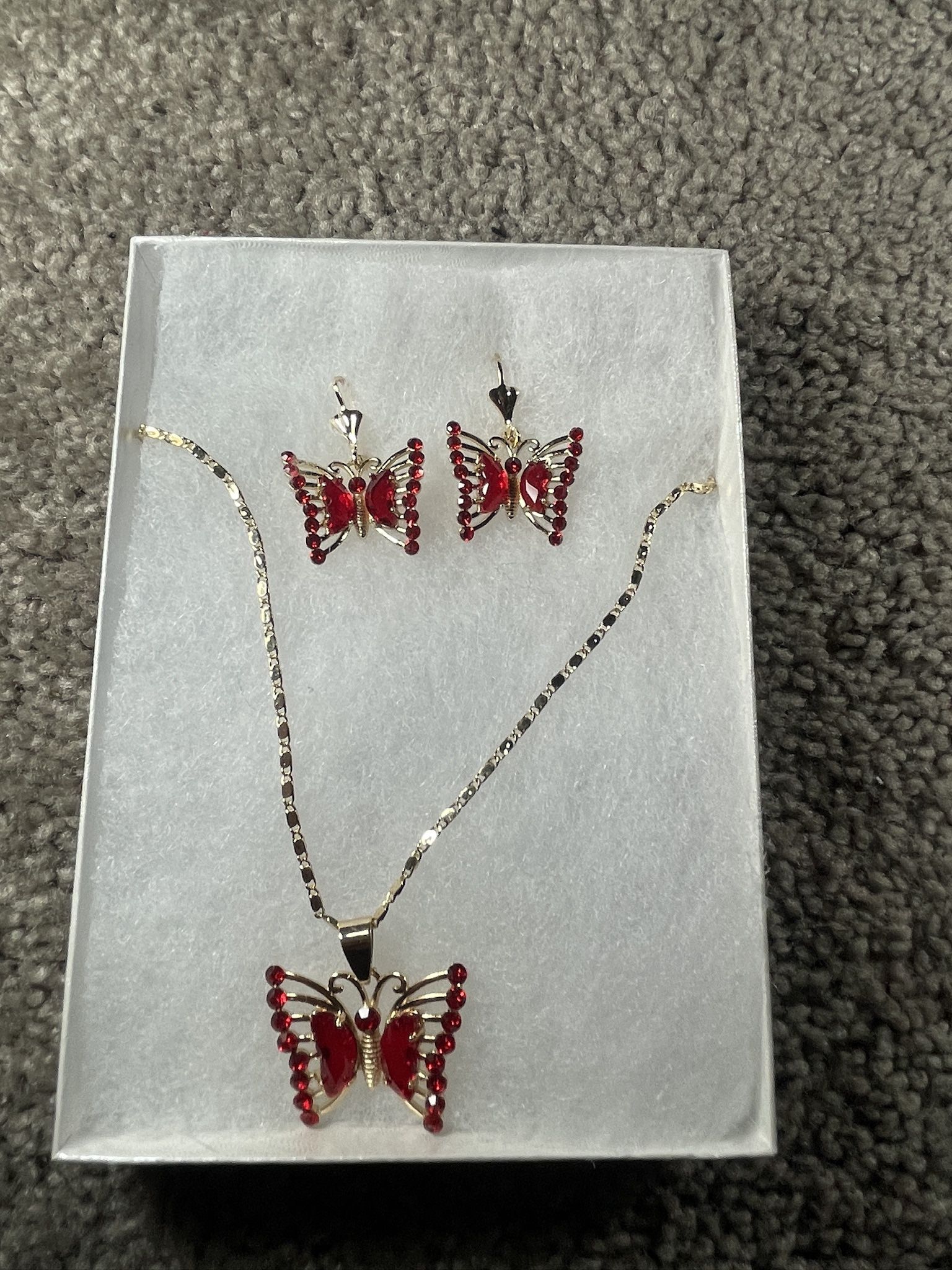 Gold Red Butterfly Necklace With Matching Earrings  Necklace With Earrings Set NEED GONE ADAP 