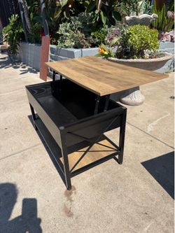 Antique, solid wood, metal storage coffee table