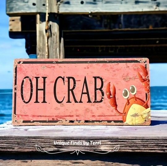 Brand New! 12"x 6" Coastal-Style Crab Sign Nautical | SHIPPING IS AVAILABLE