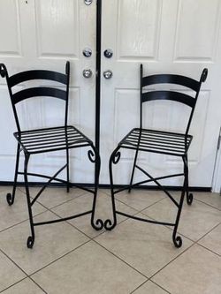 Set of 2 Patio Stools Black Wrought Iron Metal Counter Height Backed Bar Stool