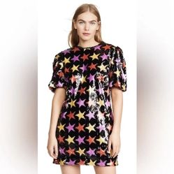 Endless Rose Black Purple Yellow Sequin Star Puff Sleeve Mini Dress Size Medium