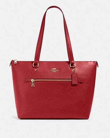 New Coach Leather Gallery Tote In Red