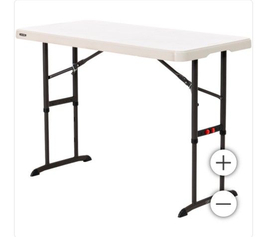 Lifetime Adjustable Height Table, 48"W x 24"D x 24-34"H, Almond, used