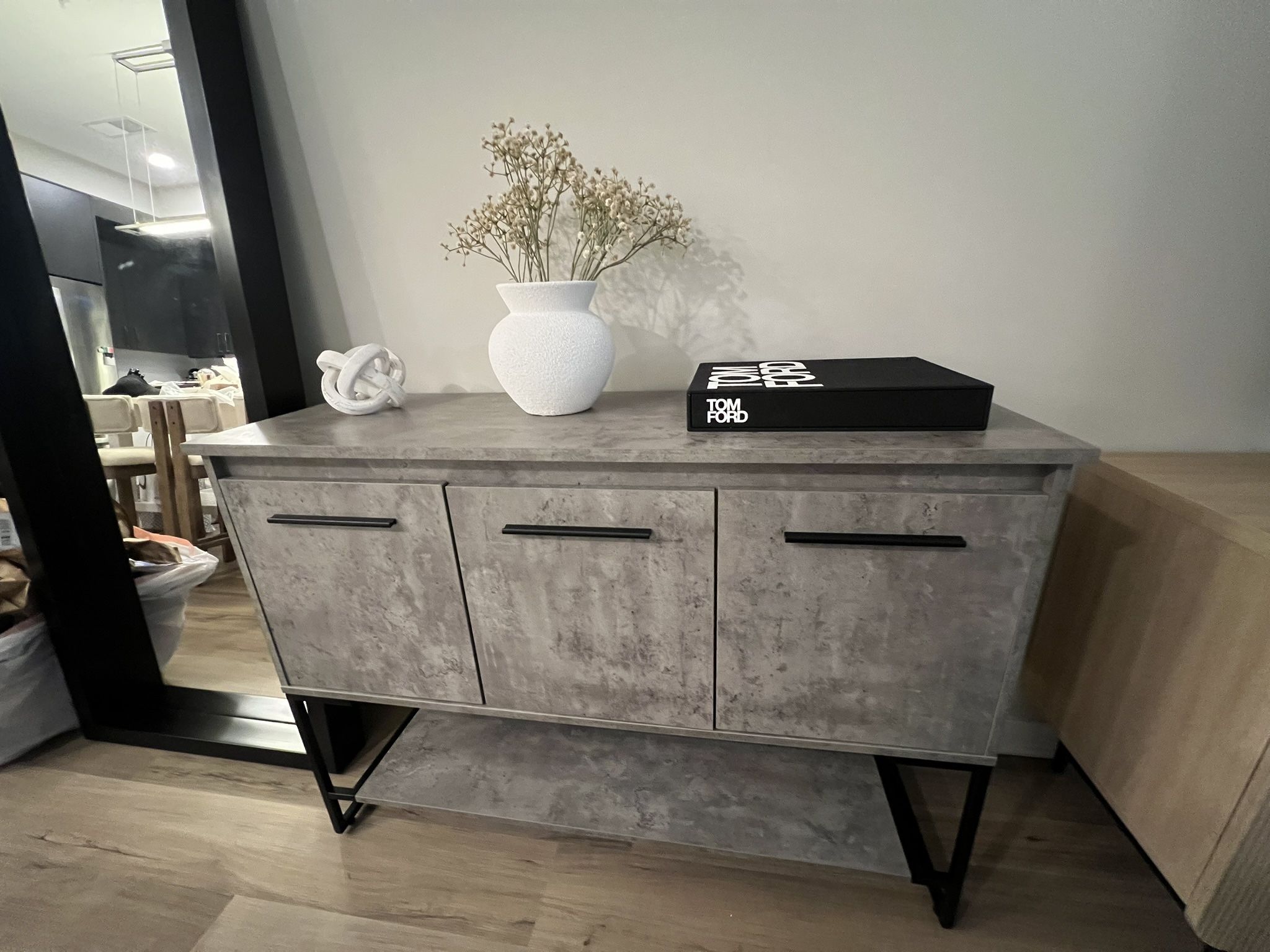 Grey Stone Pattern Foyer Cabinet / TV Console Table / Bar Cabinet