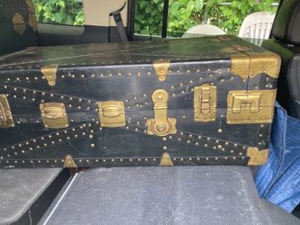 Vintage Black Steamer Trunk With Brass Studs