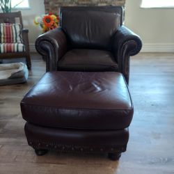 Italian Leather Chair With Ottoman