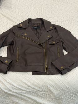 Banana Republic Vegan Leather Moto Jacket XS Dark Mahogany Biker Asymmetric Zip