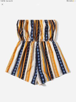 SHEIN VCAY Plus Geo Block Striped Bandeau Romper