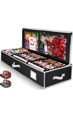 Wrapping Paper Organizer Storage for Christmas Gifts Wrapping Paper (6 Colors) Underbed Storage Container with Interior Pockets, Fits 24 Rolls