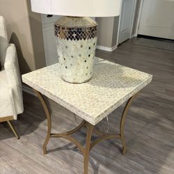 Mother Of Pearl Table And Lamp