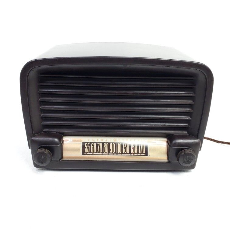 *Works!* Vintage GE Bakelite Tube Radio Brown 1950's General Electric MCM Tabletop