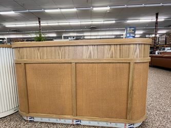Curved Wood and Cane Bar Cabinet