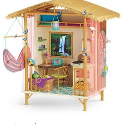 American girl lea rainforest house hut pieces has pillow, sheet, basket, postcard, tablet screens. All in good condition. If interested i also have th