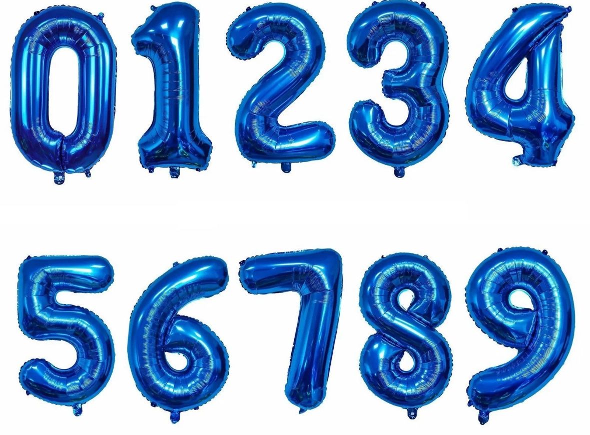 Blue 32” Number 0 - 9 Foil Balloons - Helium Filled with Happy Birthday or Love Strings