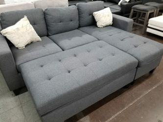 Charcoal grey fabric sofa chaise sectional for tight space