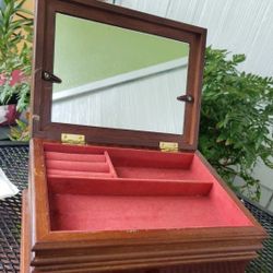 Wood Jewelry Box Vintage with drawer mirror