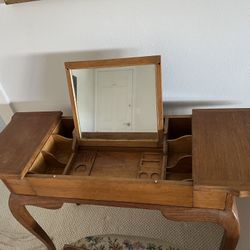 Antique dressing table with needle point bench 