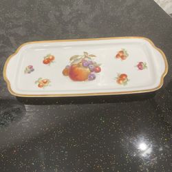 Jaeger Sandwich Plate Orchard Peach Rectangular Porcelain Gold Rim Bavaria