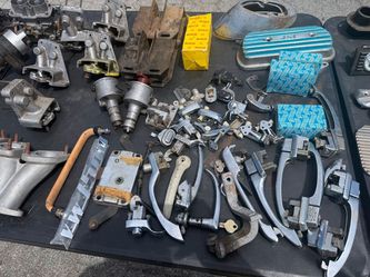 Vw bus grab handle $20
JSC valve cover $40
Bosch chrome coil $40
Bus pop out latches $10 each 
Chrome patina tail light housings $40
Vw 1500 badge new