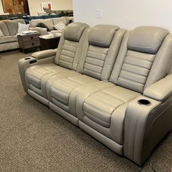 Backtrack Gray Power Reclining Sofa With Power Headrest and Massage🚛Same Day Delivery💳Financing Options