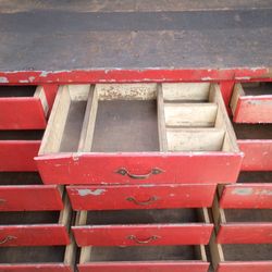 Work Bench Rustic Barn Red 15 Drawers Work Great Straight Off the Farm 72" W X  24" D X 35 " T