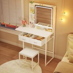#B. Small Makeup Vanity Desk Fold-up Mirror & Hidden Storage $70
