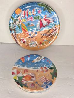 Hello Summer Beach Themed Disposable Paper Plates 2 Sets of 20 Tropical Party