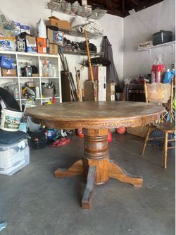 Wood round table and chairs