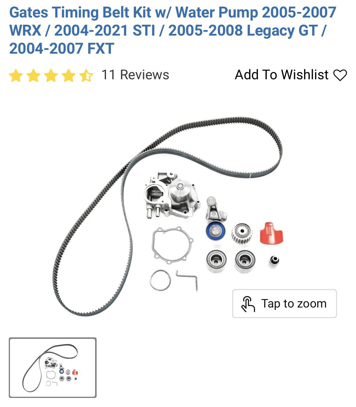 Gates Timing Belt Kit w/ Water Pump (05-07WRX/ 04-21 STi/ 05-08 Legacy GT/ 04-07 FTX