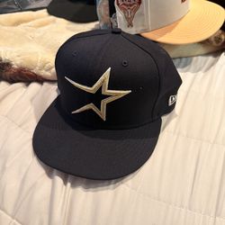 Houston Astros Navy and Gold Fitted Hat 7 1/8