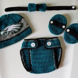 Crochet Baby Boy Philadelphia Eagles Football Inspired Outfit Photo Prop 