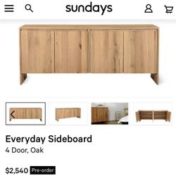 Free Delivery BRAND NEW Sundays™ Everyday 4-Door Sideboard 100% Solid White Oak (Retail $2,540+tax)