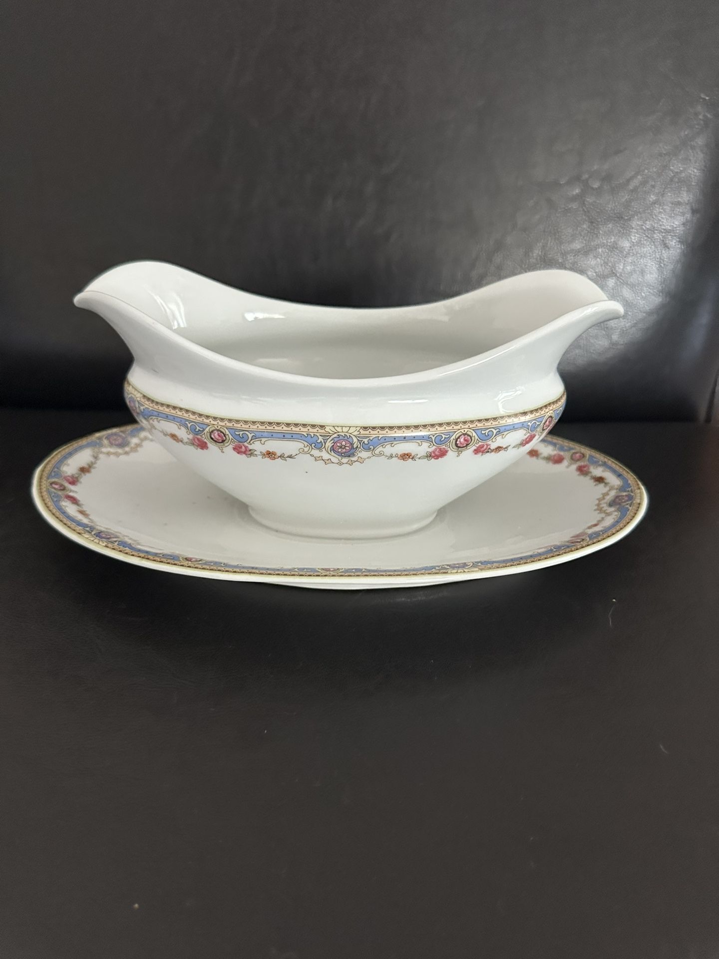 Czechoslovak by CROWN CHINA Porcelain Gravy Boat with Attached Underplate #7143 Pattern 1960's