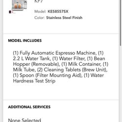 K7 Kitchen Aid Fully Automatic Espresso Machine