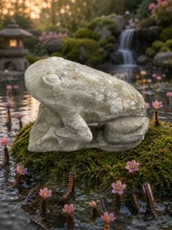 Hand-Carved Marble Frog Sculpture with Beautiful Natural Patina