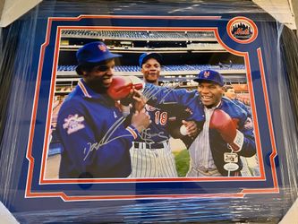 Custom Framed Mike Tyson / Dwight Gooden / Darryl Strawberry Signed Photo – COA
