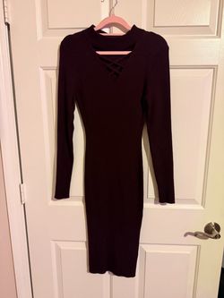 Say What? Burgundy Ribbed Cutout Bodycon Midi Dress Size XL