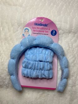 Skintimate Spa Headband & Wristband Set Blue 3 Piece New