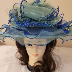 Women's Church Hat Royal Blue and Green