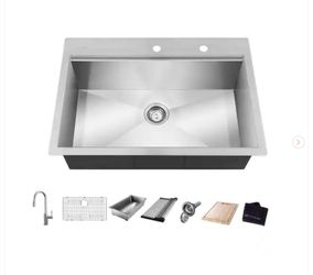 30 in. Drop-In Single Bowl 18 Gauge Stainless Steel Workstation Kitchen Sink All in One  Pull-Down Faucet - NEW