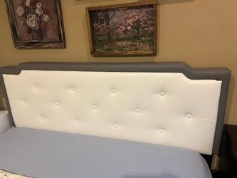 Upholstered Tufted Queen Headboard White and Gray