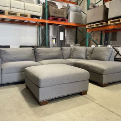 Thomasville Artesia Fabric Sectional with Ottoman, Gray