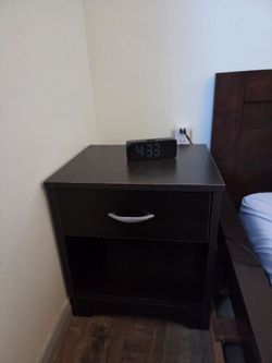 Dark Brown Nightstand with Drawer and Shelf