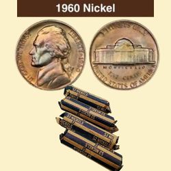 Collection Of 147 Jefferson Nickels From Years 1960 Through 1969, in 4 Rolls
